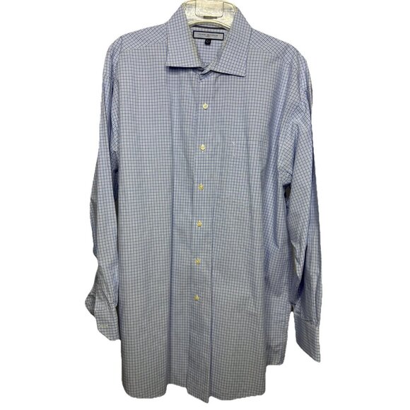 Tommy Hilfiger Mens XL Ithaca Dress Shirt 17.5 Blue‎ Plaid Long Sleeve Regular - Picture 1 of 4